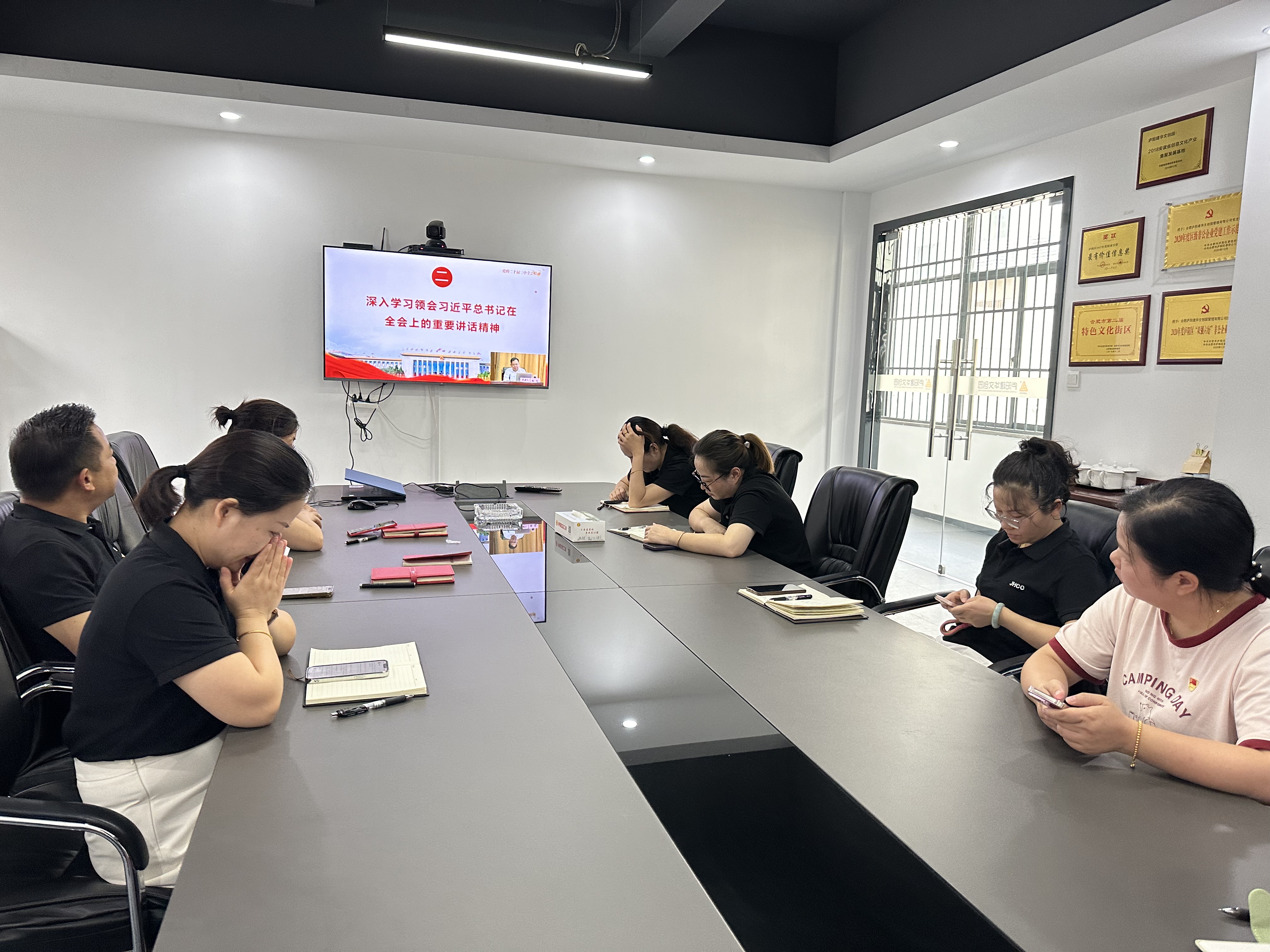 庐阳j9国际站备用文创园党支部积极组织收看“举旗号·送理论”心灵示范宣讲活动